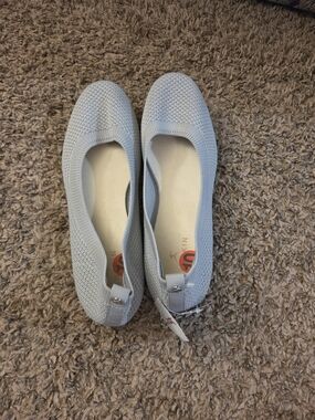 Light Blue Grey Knit Slip-On Ballet Flats